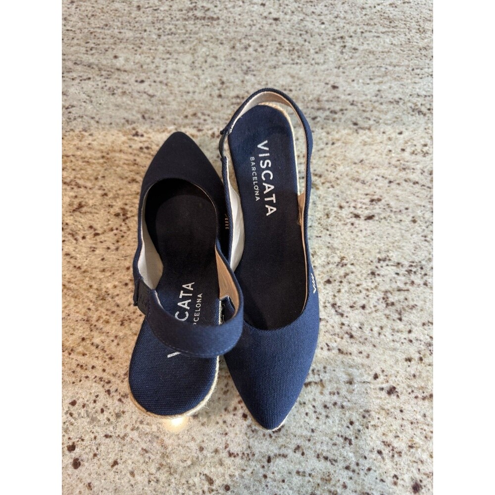 Viscata Barcelona Palomera Canvas Navy Blue Lloret Wedge Sling Back Sandals 39